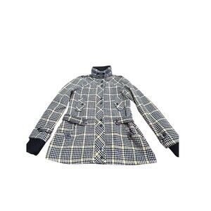 BKE Buckle Coat Women’s Sz XL Wool Blend Black & Gold Plaid Lined Front Pockets